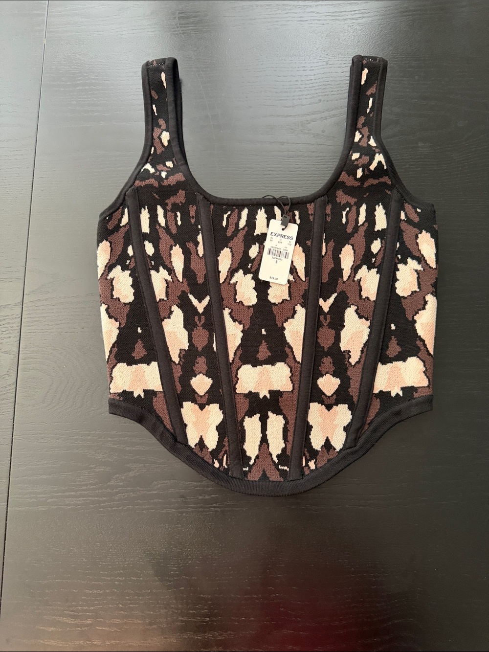 Express - Black and Blush Patterned Corset Tank